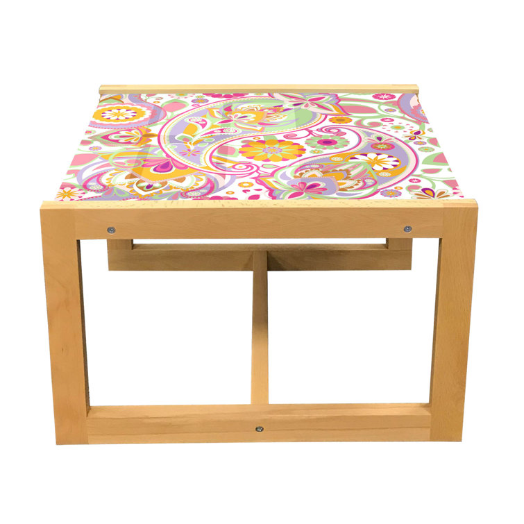 Paisley Coffee Table Traditional Inspired Elements Colorful Composition Floral Print Acrylic Glass Center Table With Wooden Frame For Offices Dorms